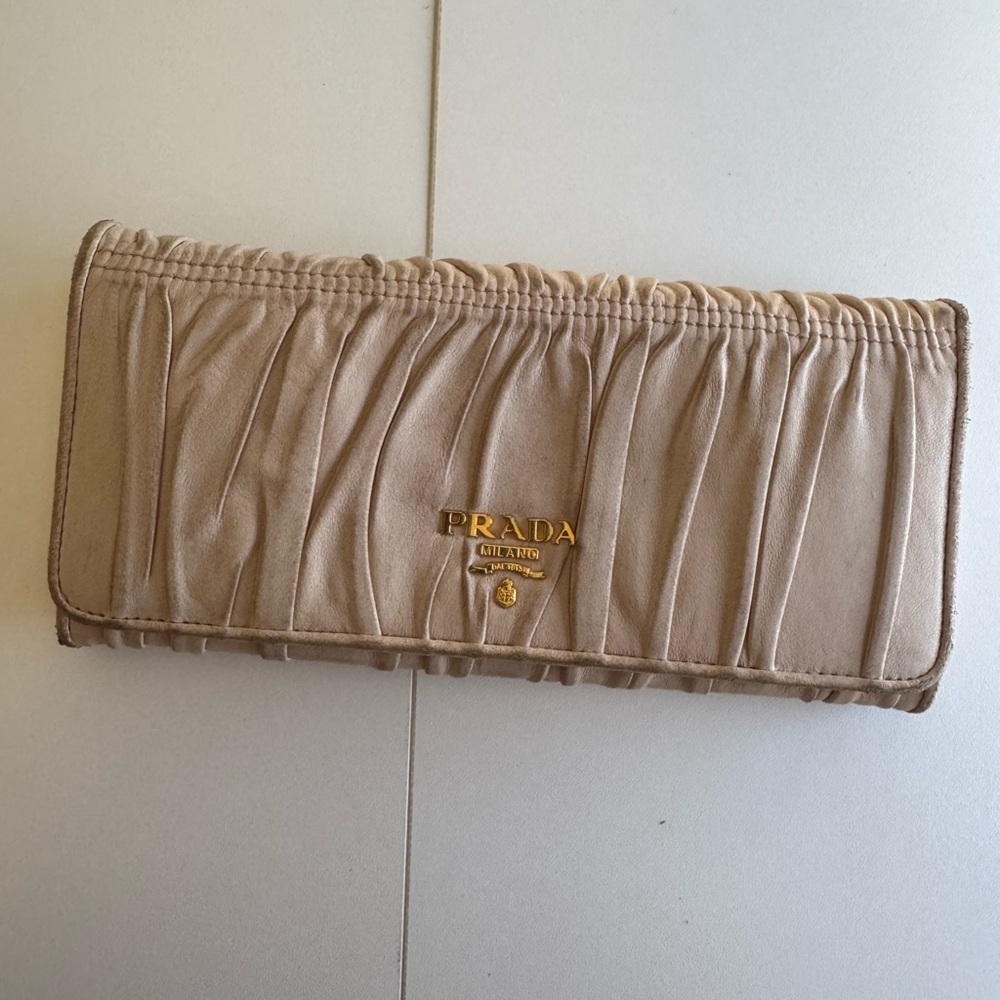 Prada Pink Beige Leather Long Wallet